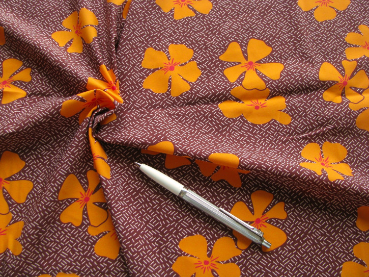 1m bi-elastische Microfaser/Lycra "Orange Flowers" - 1,40m