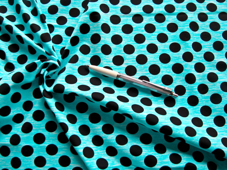 1m bi-elastische Microfaser/Lycra "Turquoise dots" - 1,40m