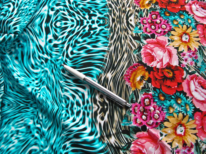 1m bi-elastische Microfaser/Lycra "Bouquet of flowers" - 1,40m