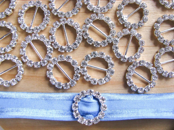 2 Stk. Verziehrung/Schieber mit Glitzersteinen in silber/Metall - 10mm