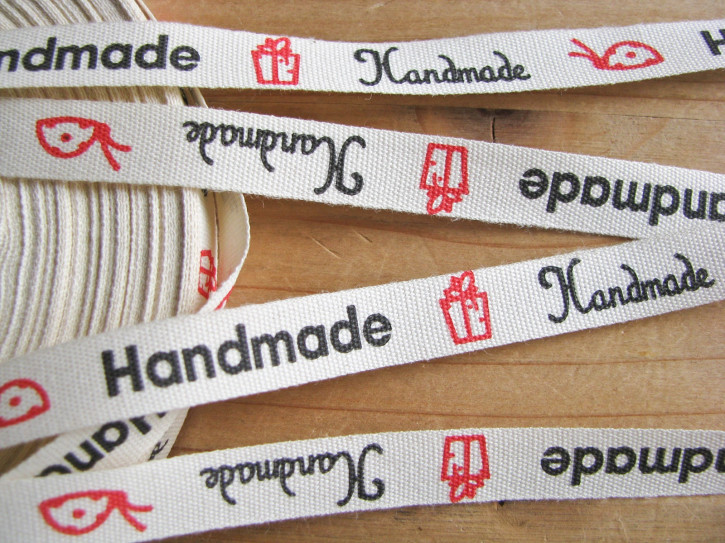 1m Baumwollband "Handmade" 10mm