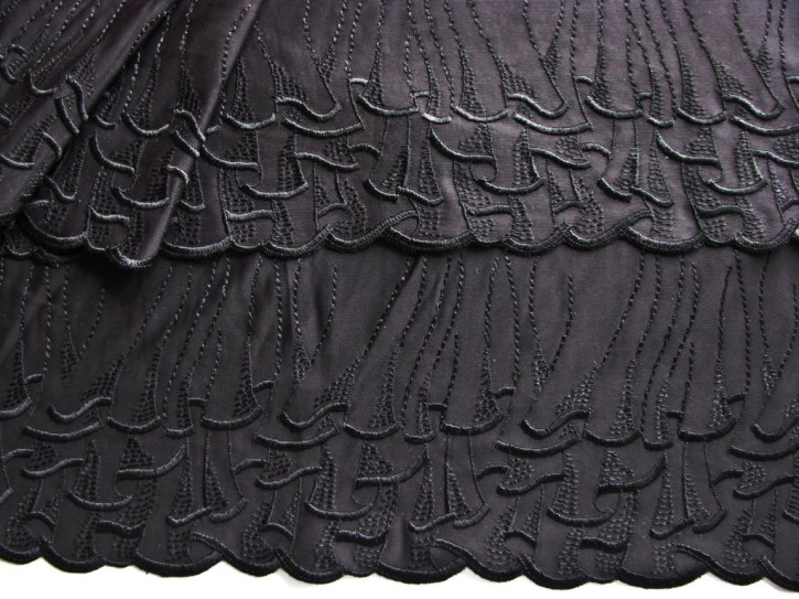 2m gegengleiche, bestickte Dessous-Spitze "Fashionable Velvet III" -19cm /Stickbreite 15cm