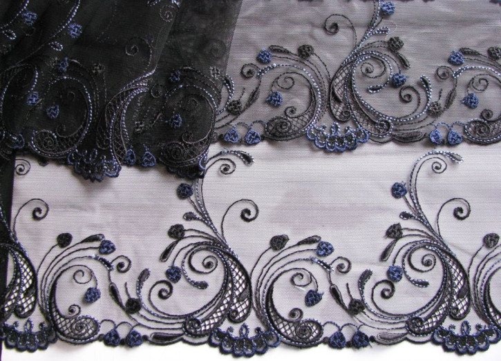 2m gegengleiche Dessous-Spitze bestickt in schwarz Fb4000 - 21cm  /Stickbreite 11,5cm