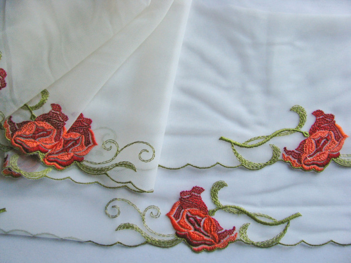 2m gegengleiche Edel-Dessous-Spitze"Red Roses" Fb1000 -19cm / Stickbreite 6cm