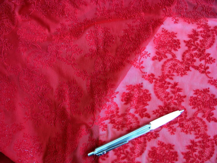 1m elastischer All-Over-Spitze/Spitzenstoff in dunklem kirsch-rot Fb0105 - 1,50m
