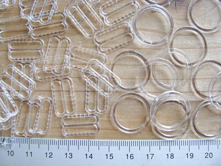 4 Schieber und 4 Ringe in klar/transparent - 16mm