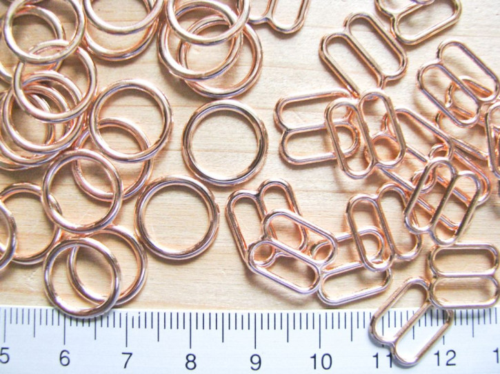 4 Schieber und 4 Ringe Metall in rose-gold (nickelfrei) - 10mm