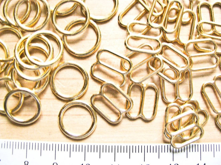 4 Schieber und 4 Ringe Metall in gold (nickelfrei) - 10mm