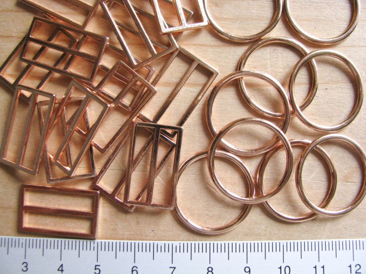 4 Schieber und 4 Ringe Metall in rose-gold (nickelfrei) - 16mm