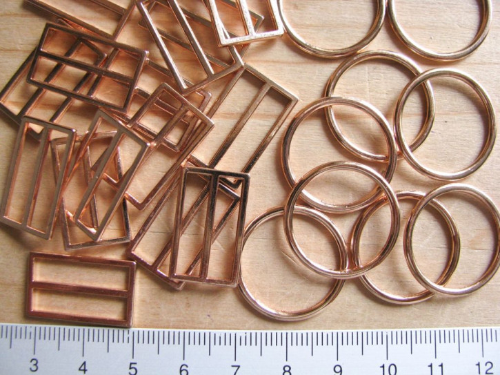 4 Schieber und 4 Ringe Metall in rose-gold, nickelfrei - 16mm