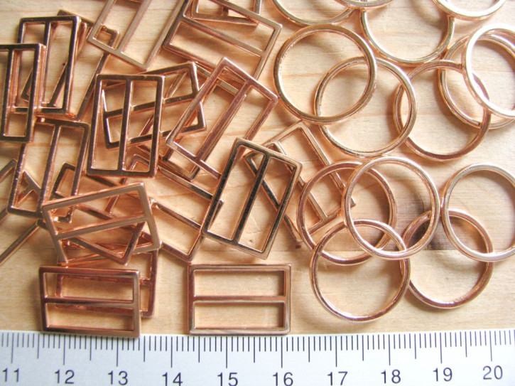 4 Schieber und 4 Ringe Metall in rose-gold, nickelfrei - 19mm