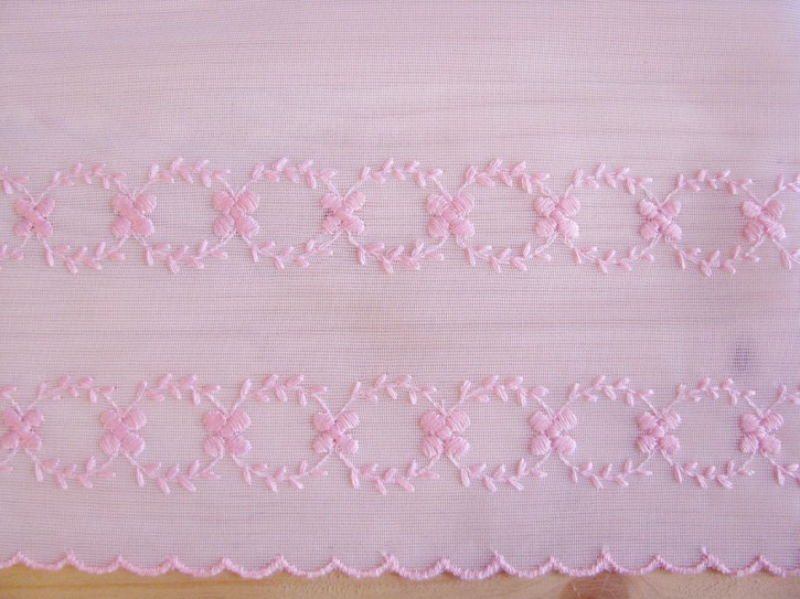 1m bestickte Edel-Spitze in weiß/rosa - 20cm/Stickbreite 10cm