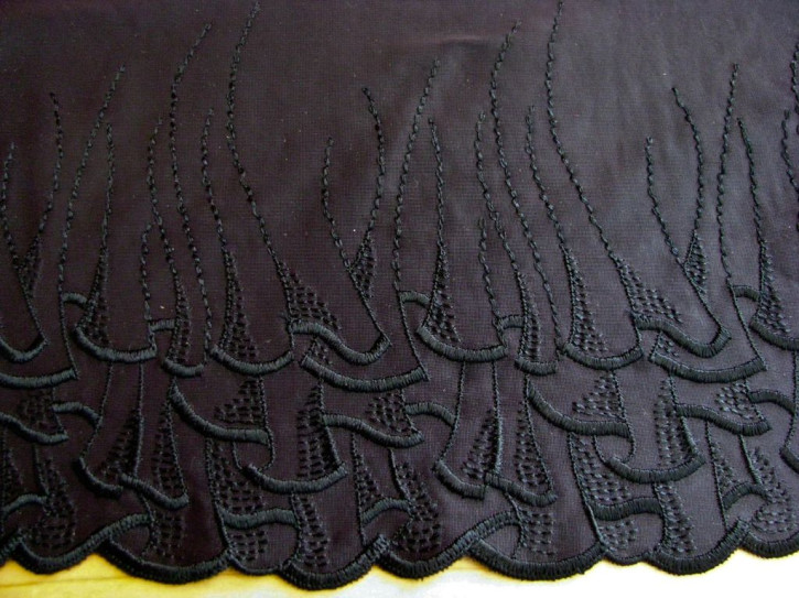 1m bestickte Dessous-Spitze in schwarz Fb4000 - 19cm / Stickbreite  15cm