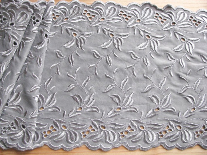 1m quer-elastische, bestickte Dessous-Spitze "Platino-Silver" -23cm