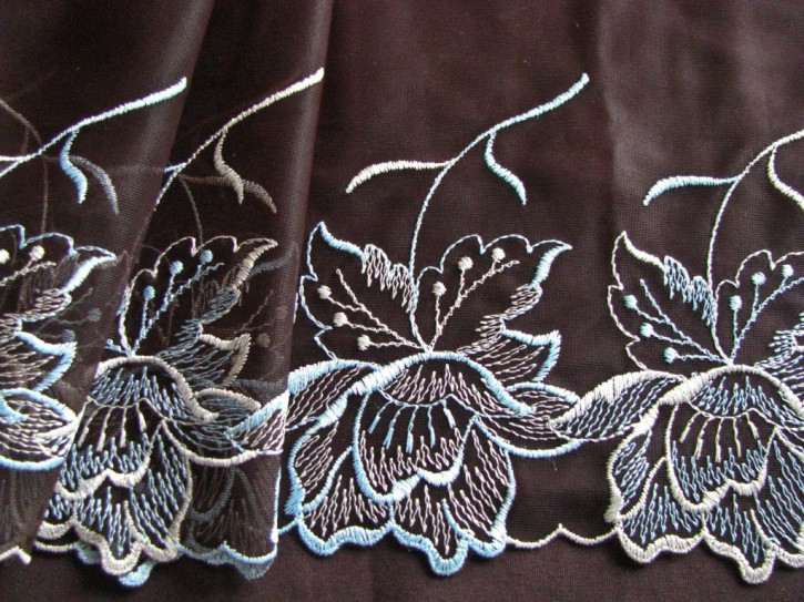 1m Edel-Spitze "Flowers of Coffee" zart bestickt - 20cm / Stickbreite 14cm