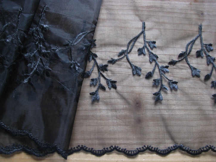 1m Edel-Spitze bestickt in schwarz Fb4000 - 22cm Stickbreite 10,5cm
