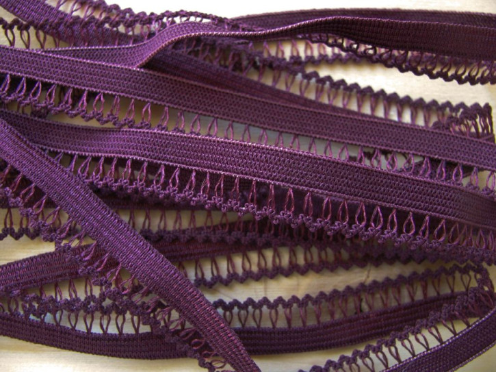 6m Spitzen-Wäschegummi in dunklem brombeer Fb0158 ins aubergine - 11mm inkl. Schlaufenkante