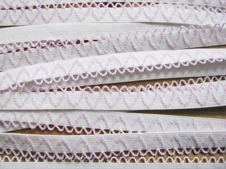 6m "Herz"-Wäschegummi in rein-weiß/zartem rosa Fb2000... - 10mm inkl. Schmuckkante