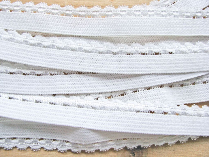 6m Schmuck-Wäschegummi in rein-weiß Fb2000 - 13mm inkl. Schmuckkante