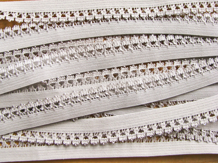 5m Schmuck-Wäschegummi in platino/silber-grau Fb3501 - 25mm inkl. Schmuckkante