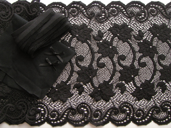 1 Pkt. Materialpaket "Black Velvet" Spitzenslip