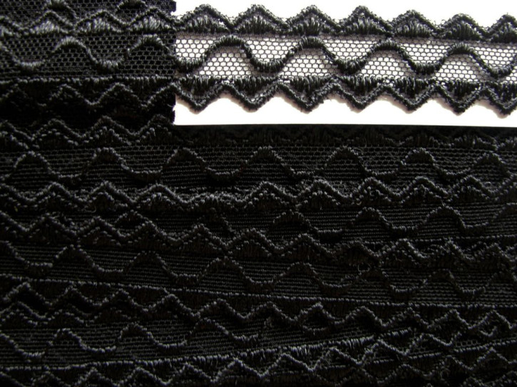 5m zarte Tüll-Spitzen-Borte zart bestickt in schwarz Fb4000 - 2cm