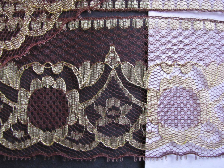 5m Raschel-Spitze in mocca und gold Fb0175 -  1,8cm