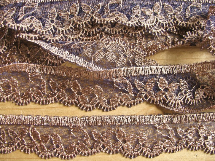 4m zarte Spitzen-Borte "Copper" in abend-blau - 3cm Fb0810 und kupfer Fb0636