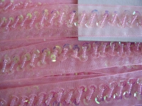 1m Oranzaband bestickt Pailletten und Perlen in rosa